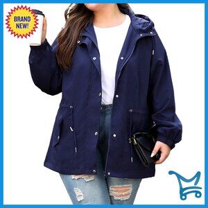 Plus Size Rain Jacket Waterproof Windbreaker Lightweight Hooded Outdoor